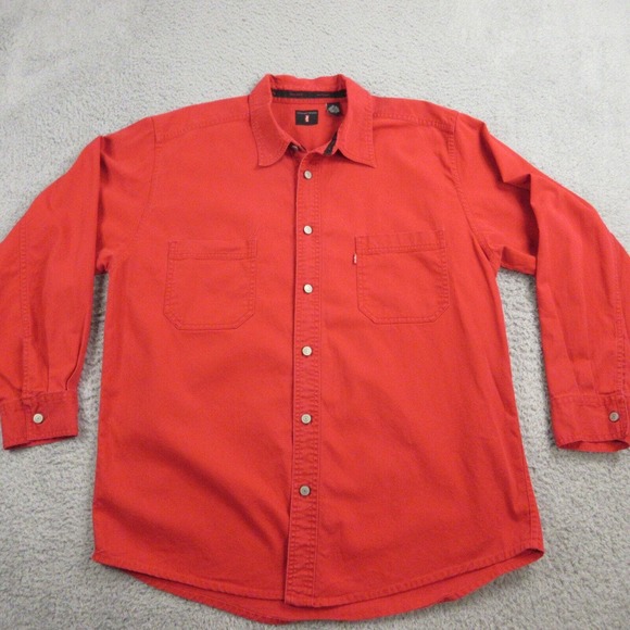Vintage Levi's Mens Denim Button‎ Up shirt size XL Red Jean Work Wear - Picture 1 of 13